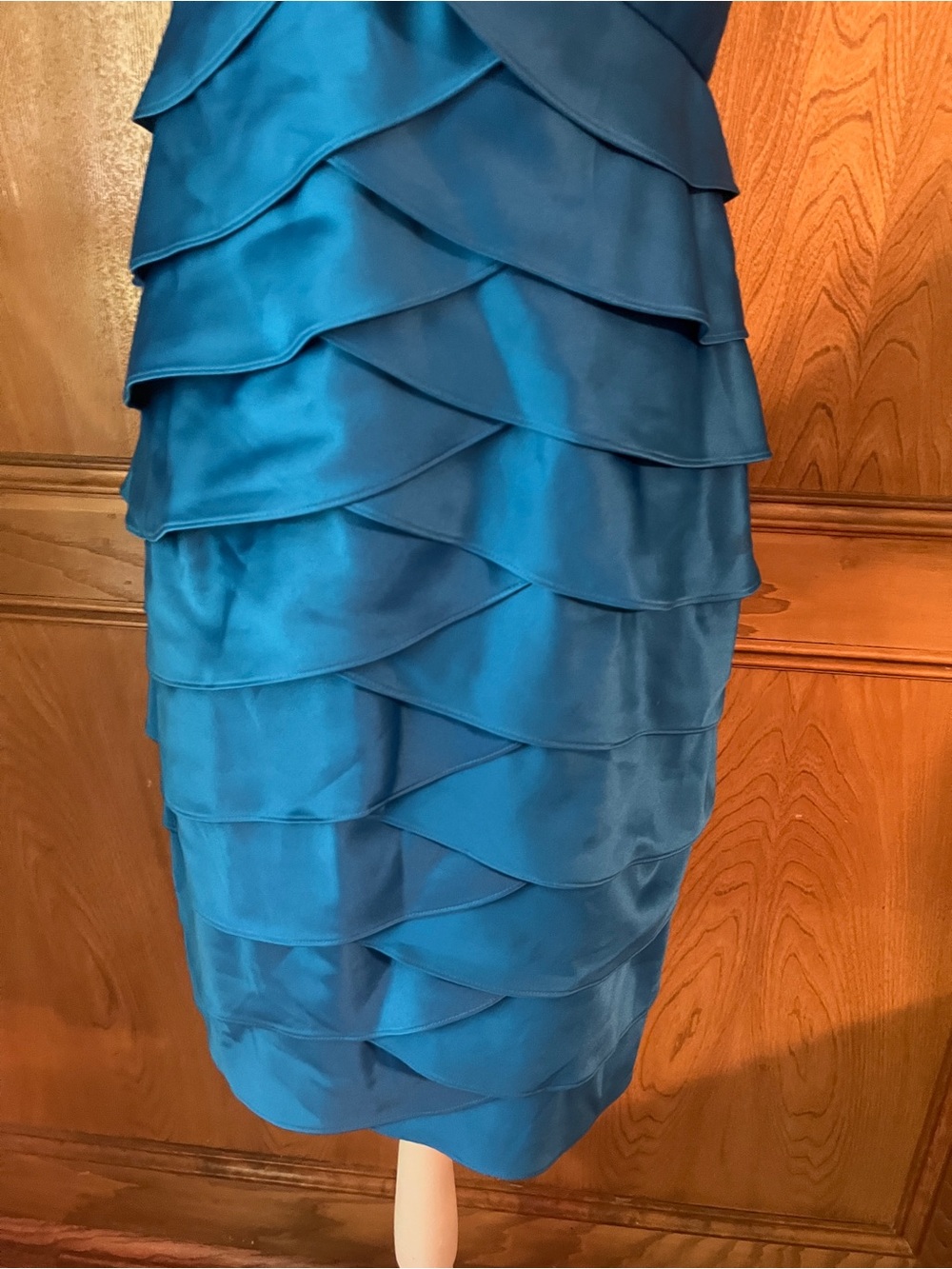 Sz 8 London Times Royal Aegean Blue Ruffle Tiered BodyCon Dress - Picture 14 of 17